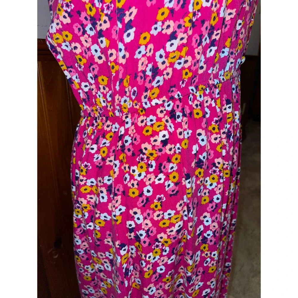 Womens a.n.a‎ Pink Floral Yellow Blue Midi Spring Dress Elastic Waist Size 8T
